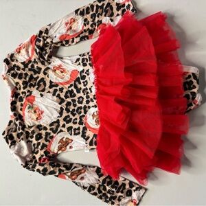 Posh Peanut Christmas Leopard Print Dress with Red Accents